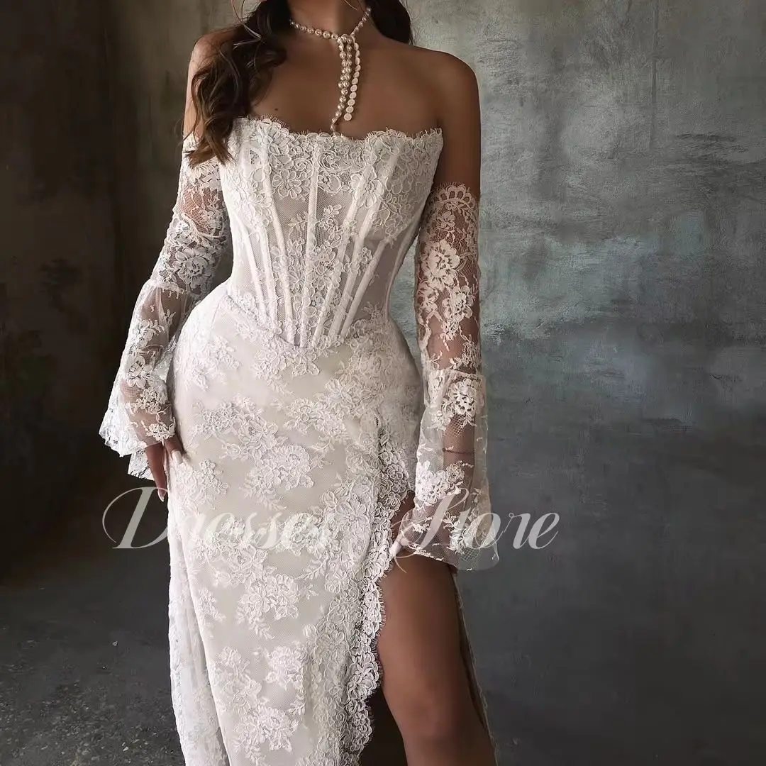 

Giyu Exquisite Mermaid Wedding Dress Long Cap Sleeve Lace Off Shoulder Bridal Gown vestidos de novia Court Train Customsied 2025
