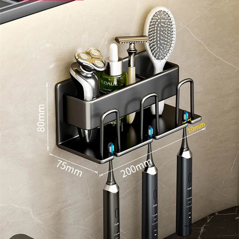 Wall Mounted Toothbrush Holder Aluminium Alloy Toothpaste Rack Bathroom Household Space Saving No Punching Bathroom Accessories