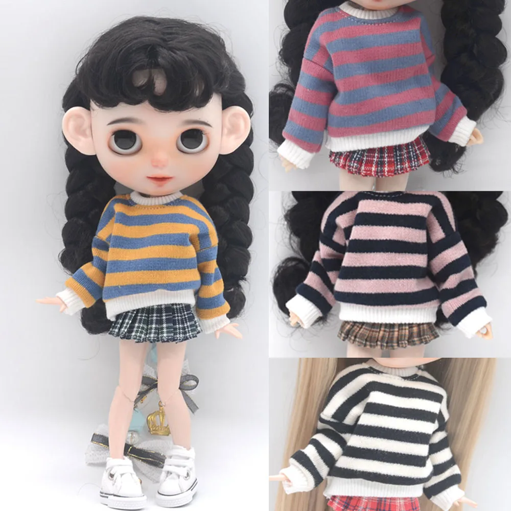 New Blyth Doll clothes Azone OB22 OB24 doll accessories Fashion striped sweater pleated skirt shoes