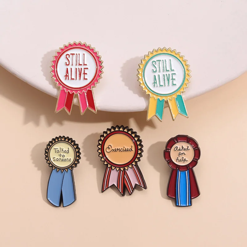 Medal Badge Brooch Enamel Pin Inspirational Lapel Self-care Quote Encouragement Forgave Yourself Colorful Jewelry Gift Wholesale