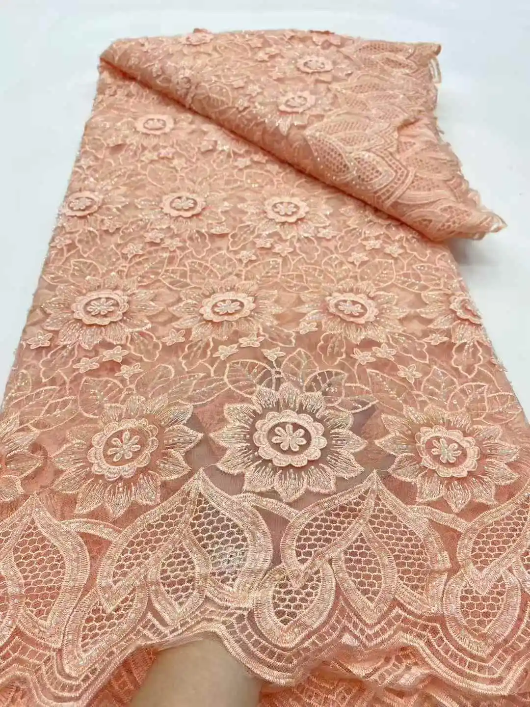 African Sequins beads Lace Fabric 2025 High Quality French Mesh Tulle Lace 5Yards Nigerian Lace Fabric For Woman Party Dress