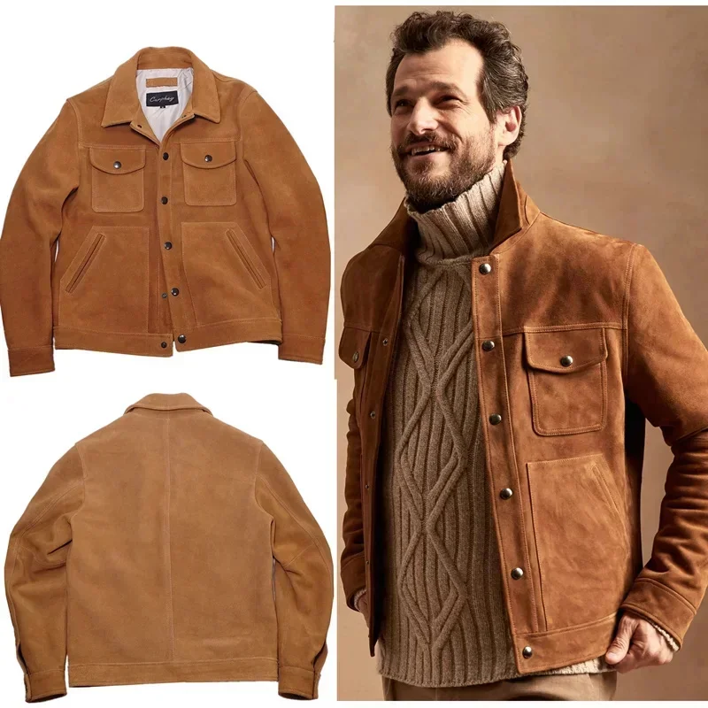 YR!Wholesales.Brand new men Suede leather casual jacket.genuine slim coat.sales quality cowhide cloth.Us size.Plus