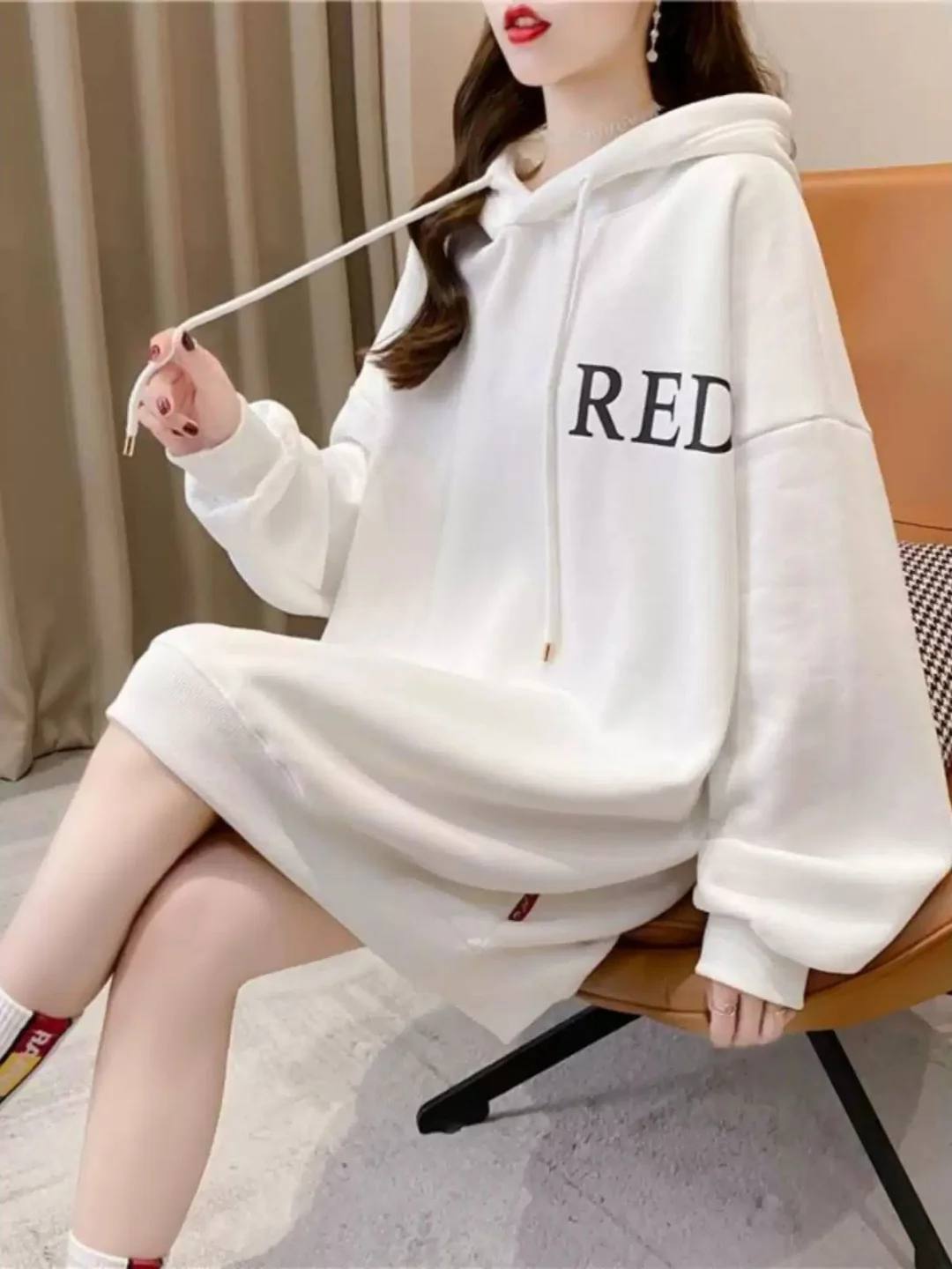 

Толстовка больших размеров, женская длинная толстовка с принтом на подкладке Sve Fce, удобный ленивый слей, осенне-зимний модный повседневный топ