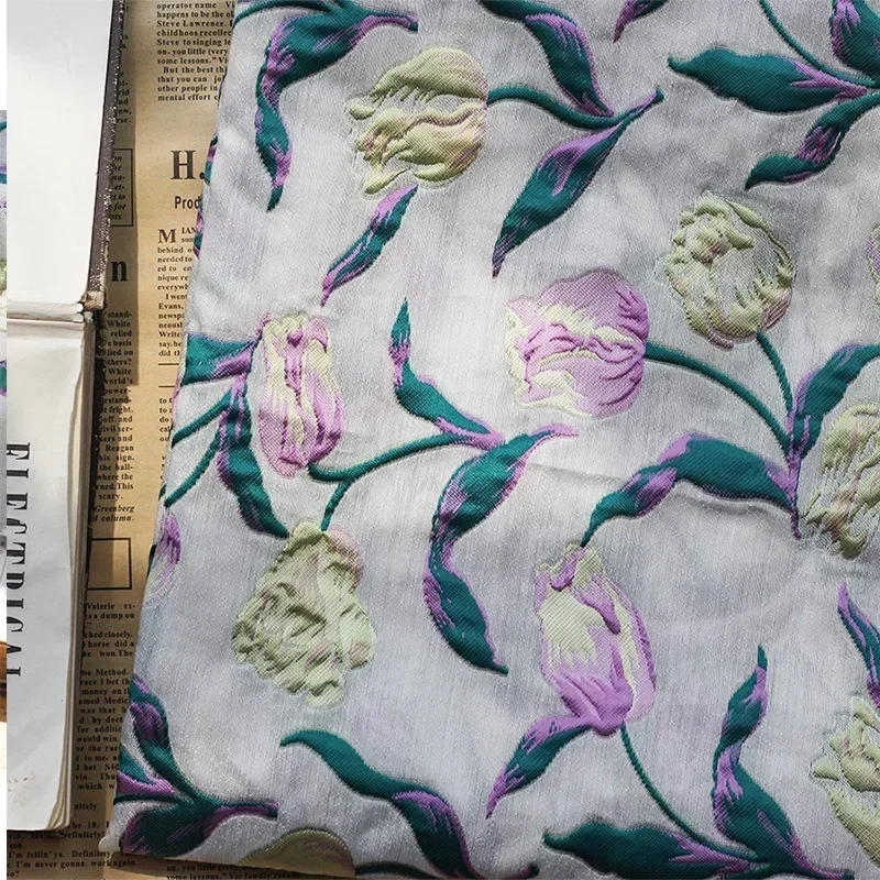 

Ткань жаккардовая с тиснением в виде цветов тюльпанов, окрашенная в массе, для весенне-летней одежды и платьев, дизайнерская ткань