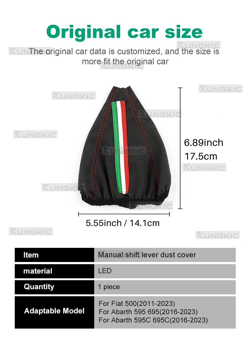 Wildleder-Schalthebelmanschette für Abarth 595 695 2016 2017 2018 2019 2020 2021 2022 2023 2024 Fiat 500 2011-2024 Schaltmanschette – Detail 12