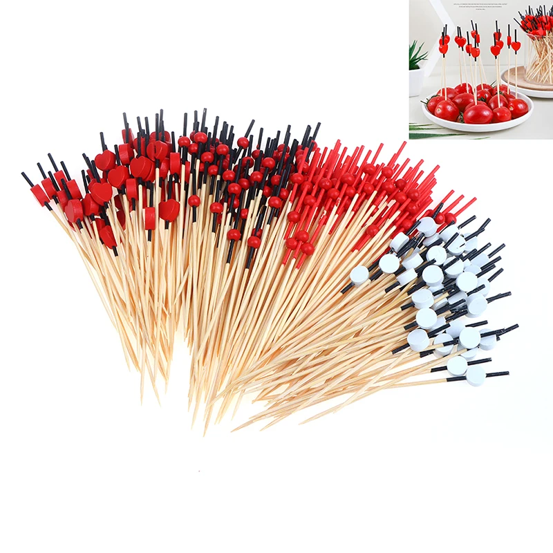 100pcs/set 12cm Disposable Heart Bamboo Pick Buffet Cake Fruit Fork Party Dessert Salad Vegetable Sticks Toothpick Skewer