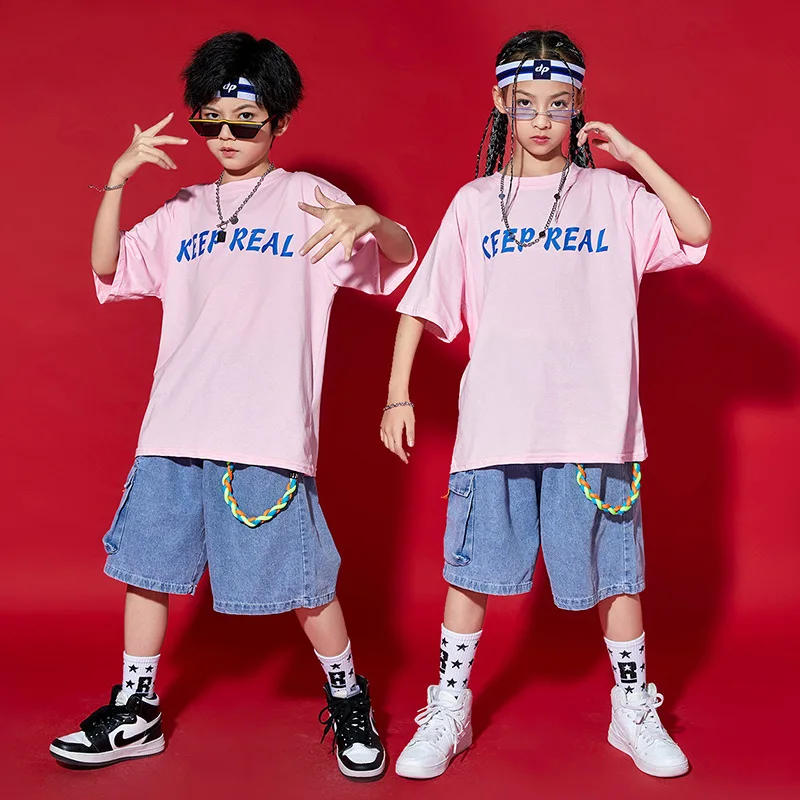 Hip hop children's fashion clothing hiphop summer loose short sleeve children hiphop fashion girl dance clothing