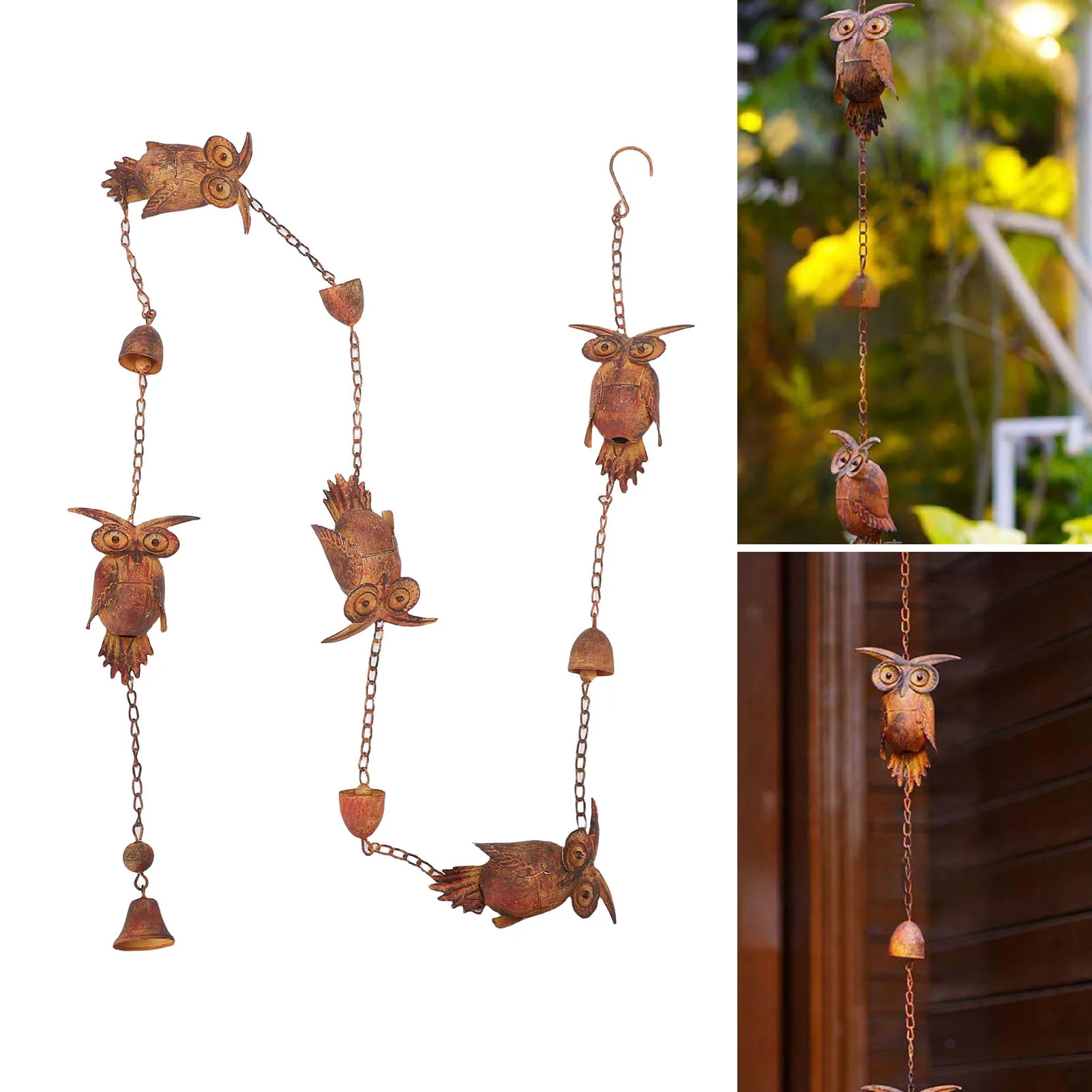 Owl Rain Chain Bronze Metal Adjustable Rain Catcher Chain With Bell For Garden Decoration Eave Device
