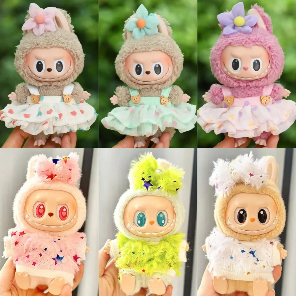 Pop Kleding Voor 15-17 Cm Labubu Kleding Mini Pluche Idool Katoen Pop Universele Outfit Jurk Rok Pyjama dress Up Accessoires