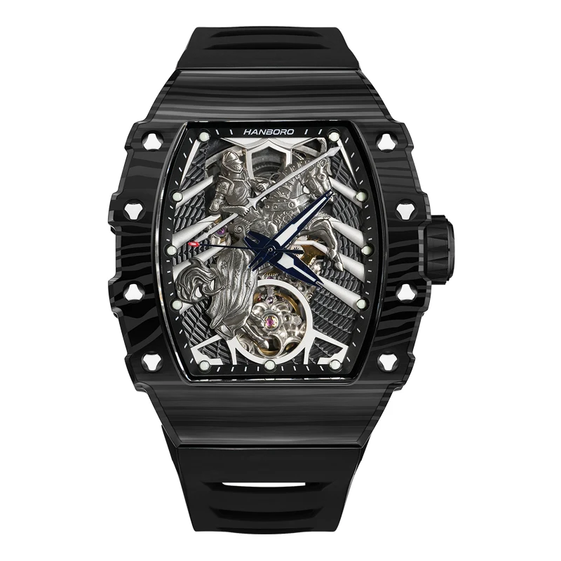 

HANBORO fully automatic mechanical men's watch hollowed out wristwatch trend waterproof luminous square watch