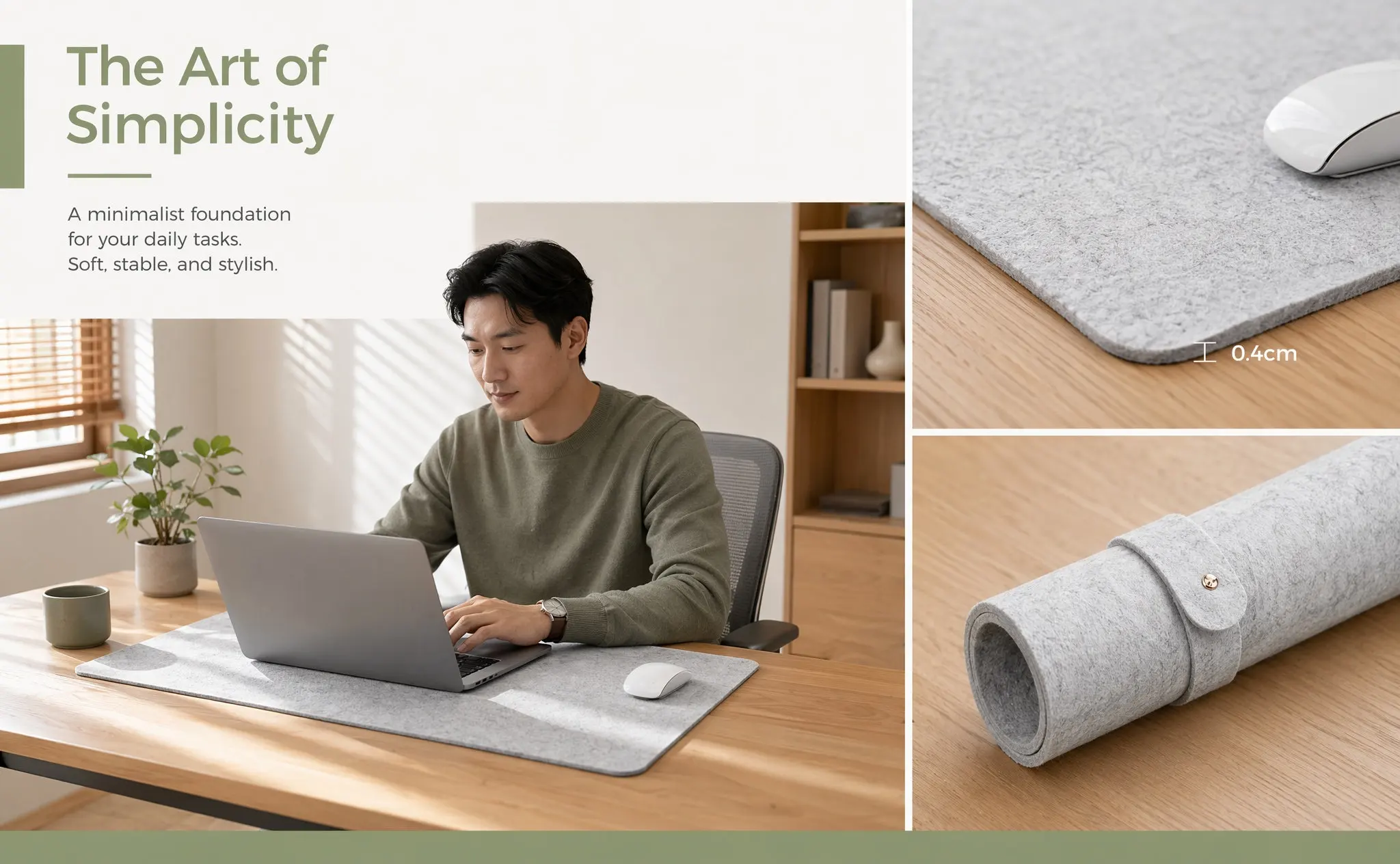 Large Non-Slip Desk Mat Felt Office Desk Pad Anti-Slip Bottom Scratch Protection Minimalist Style Office Study Table Cushion