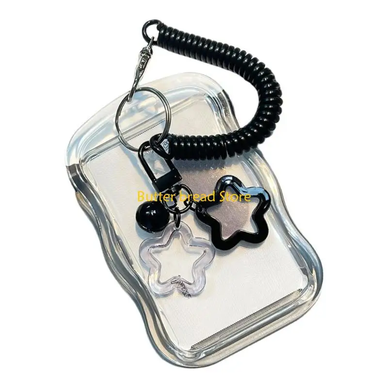 W89C Star Charm Card Holder with Spring String Credit Card Sleeves for Kid Adult