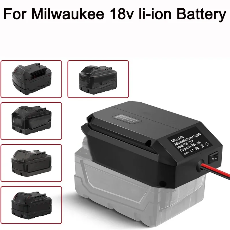 Convertidor reductor de 18V a 12V para batería de iones de litio Milwaukee de 18V, adaptador de corriente de batería de voltaje CC, adaptador de encendedor de cigarrillos