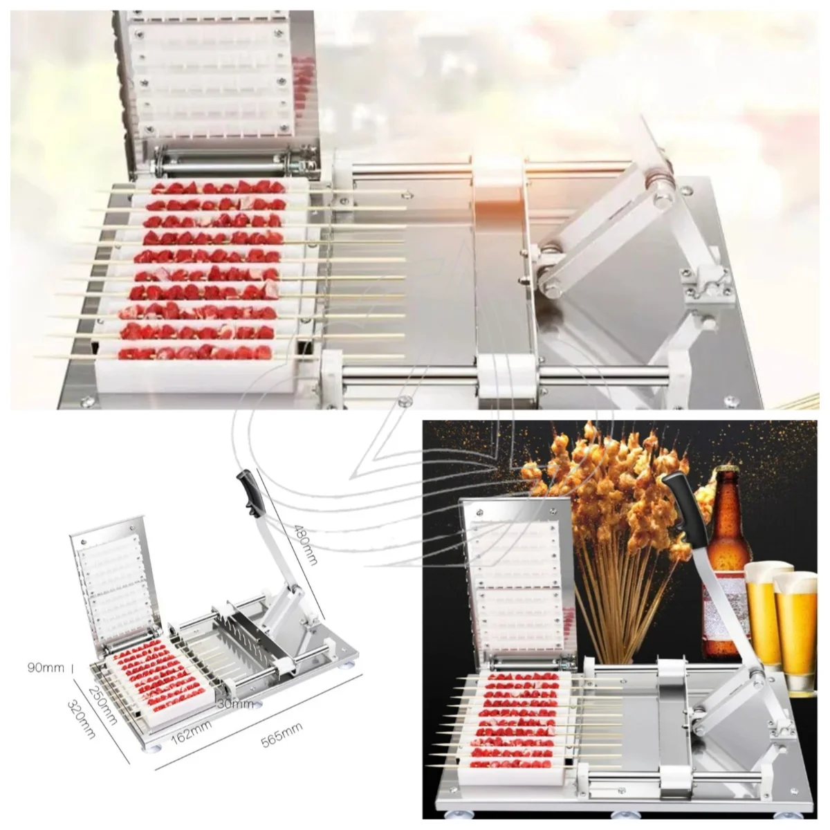 Stainless Steel Manual Kebab Skewer Machine, Durable Meat String Tool for Lamb Satay Making