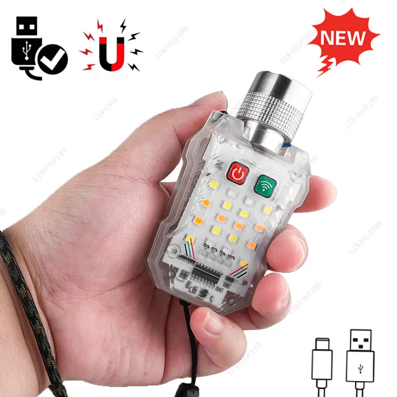 

New Multifunctional Portable Work Light Keychain Magnetic Flashlight Cap Clip Lamp Head Rechargeable Led Induction Light