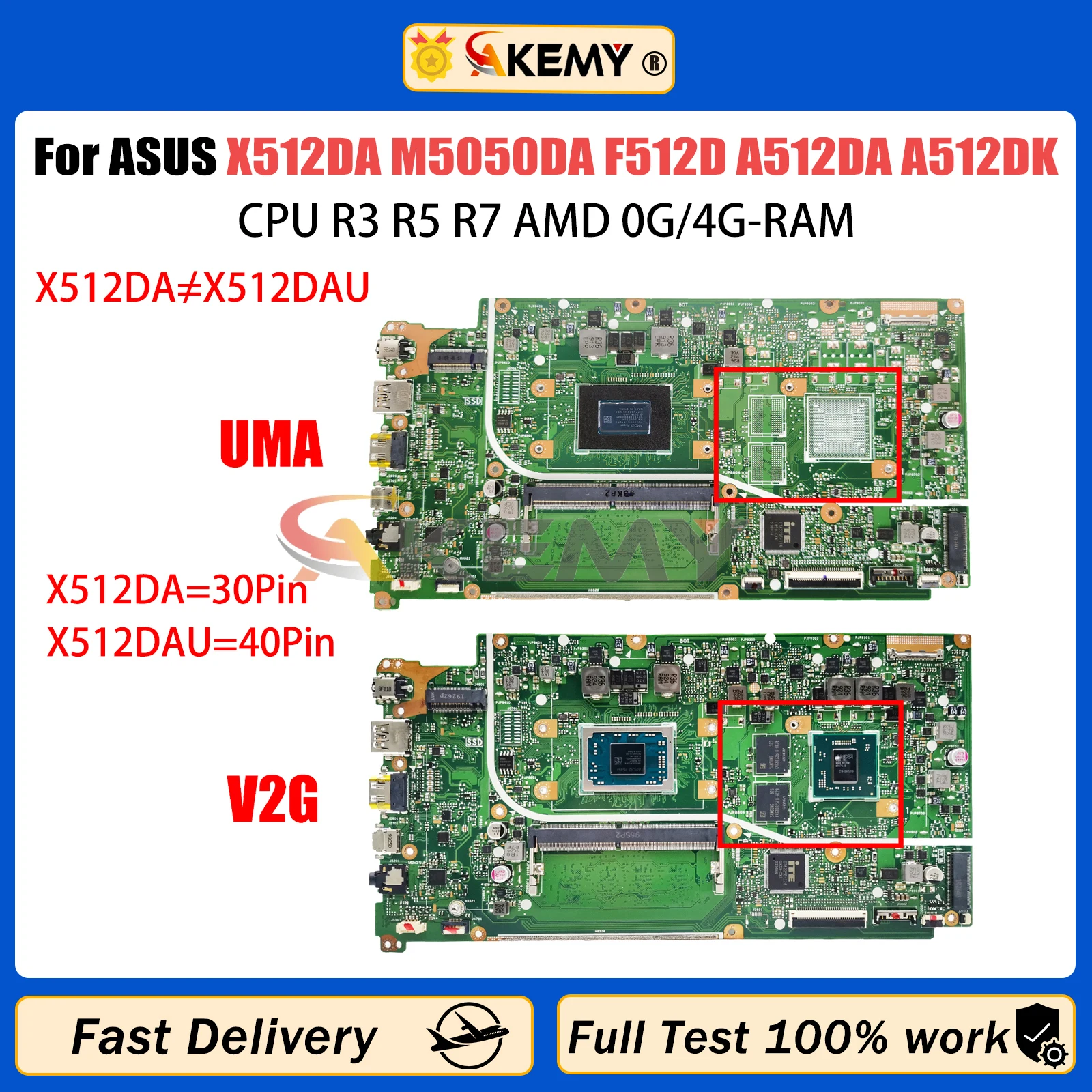 

AKEMY X512DA Материнская плата для ASUS Vivobook X512DK M5050DA F512D A512DA A512DK S512DA Материнская плата для ноутбука R3 R5 R7 0 ГБ/4 ГБ ОЗУ