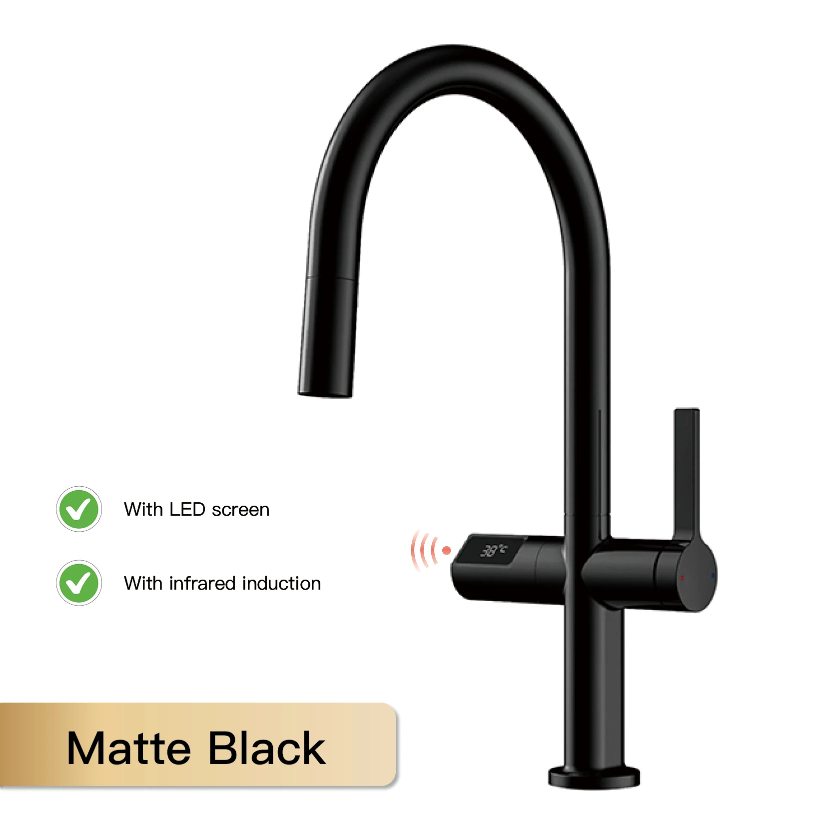 Luxe Messing Pistool Grijze Keuken Kraan Led Digitaal Detectie Ontwerp Enkele Handgreep Warm En Koud Water Pull-Out Type 2-Functie Gootsteen Kraan - afbeelding 1