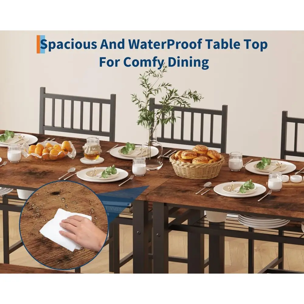 طقم طعام مستطيل حديث لـ 4 أشخاص مع كراسي ومقعد تخزين، مثالي للمساحات الصغيرة والشقق باللون البني #3