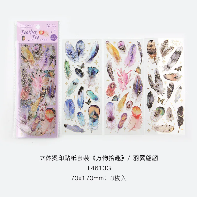 3 Adesivos Kawaii de Libélula com Plumas para Decoração de Scrapbook, Diário e Planner