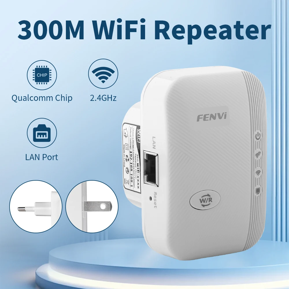 FENVI Wireless WiFi Repeater 300Mbps 2.4Ghz 802.11N WPS Long Range Expander Signal Amplifier Booster Plug Access Point AP Router