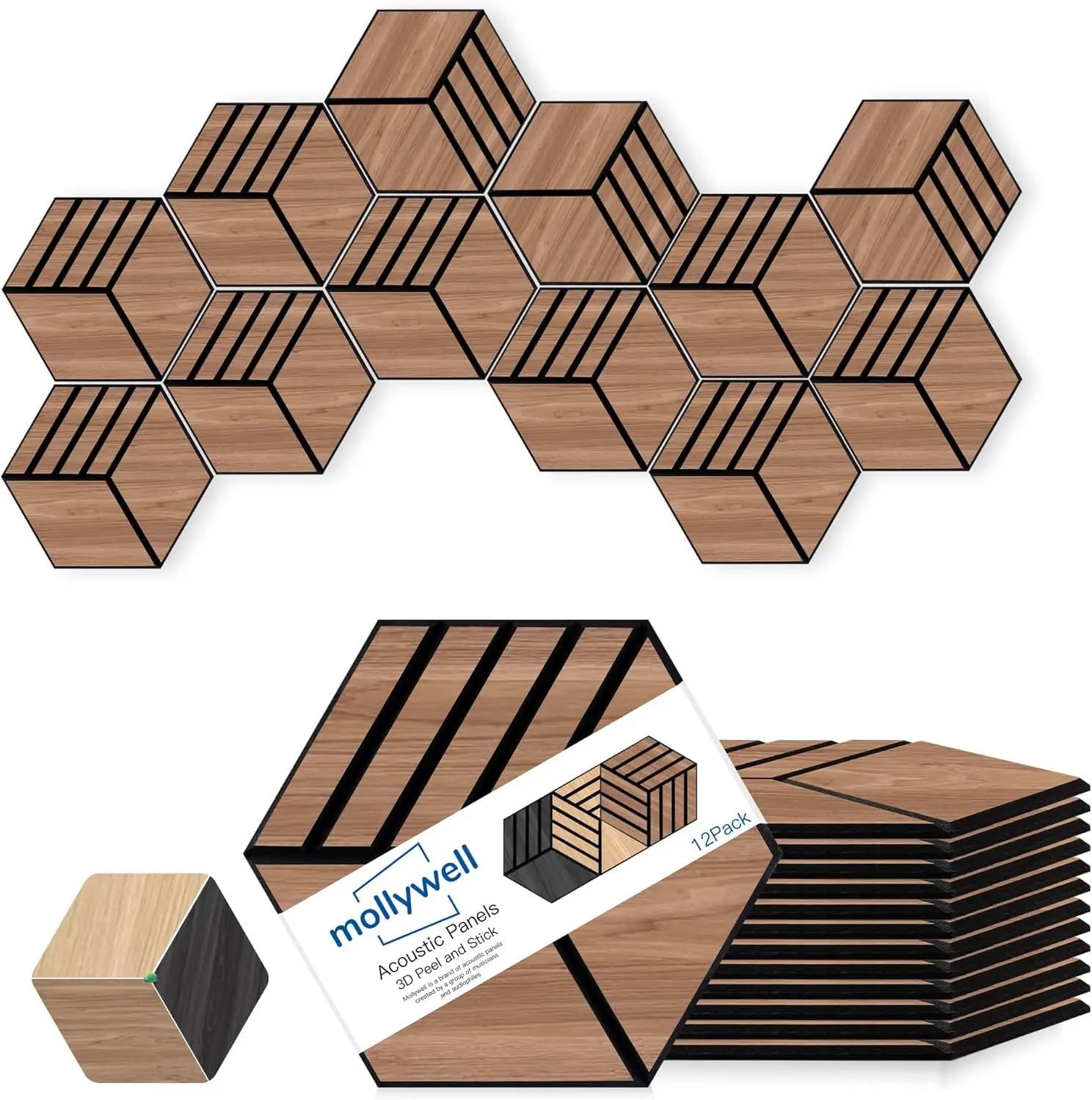 

Hexagon Acoustic Panels,14x12 Inch Self-Adhesive Sound Proof Wall Tiles for Home Theater/Studio/Office Echo Reduction