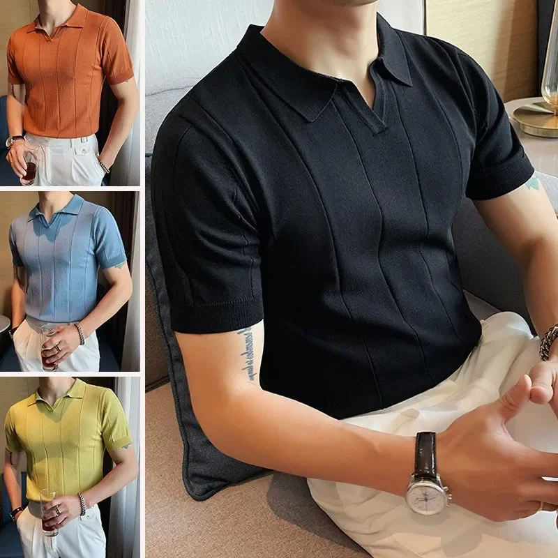 Pop Polo Shirt Men's Trend Brand Summer Lead T-shirt Men's Short Sleeve Day System Plump Handsome Solid Color All-match Knitted