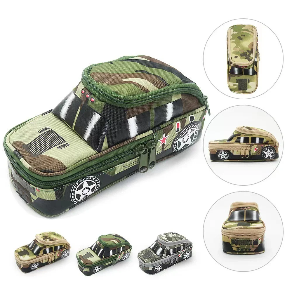 1pc Camouflage Zipper Pencil Case Stationery Organizer Cartoon Pencil Case Car Model Stationery Large Capacity Pencil Case
