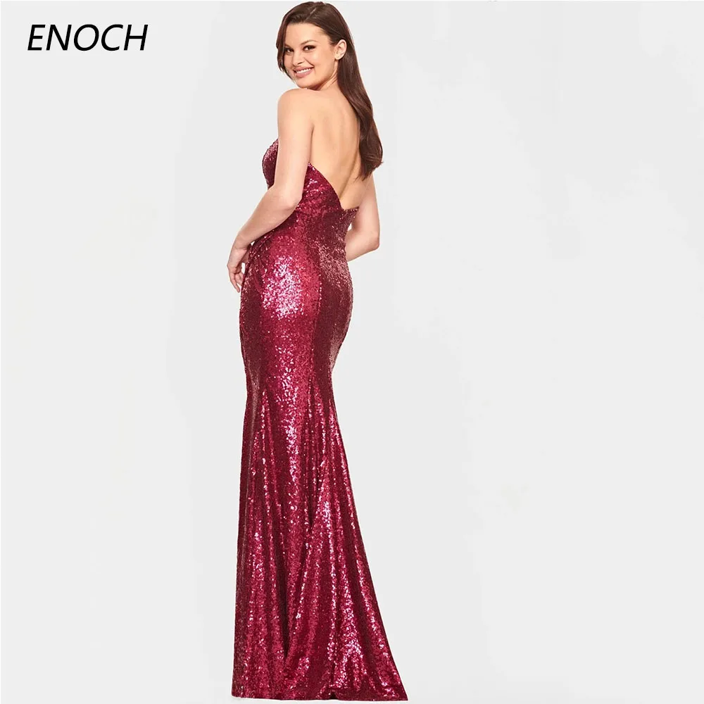 ENOCH Sexy Mermaid Evening Dresses Sweetheart Sleeveless Backless Sequined Party Prom Gowns Floor Length Robes De Soirée New