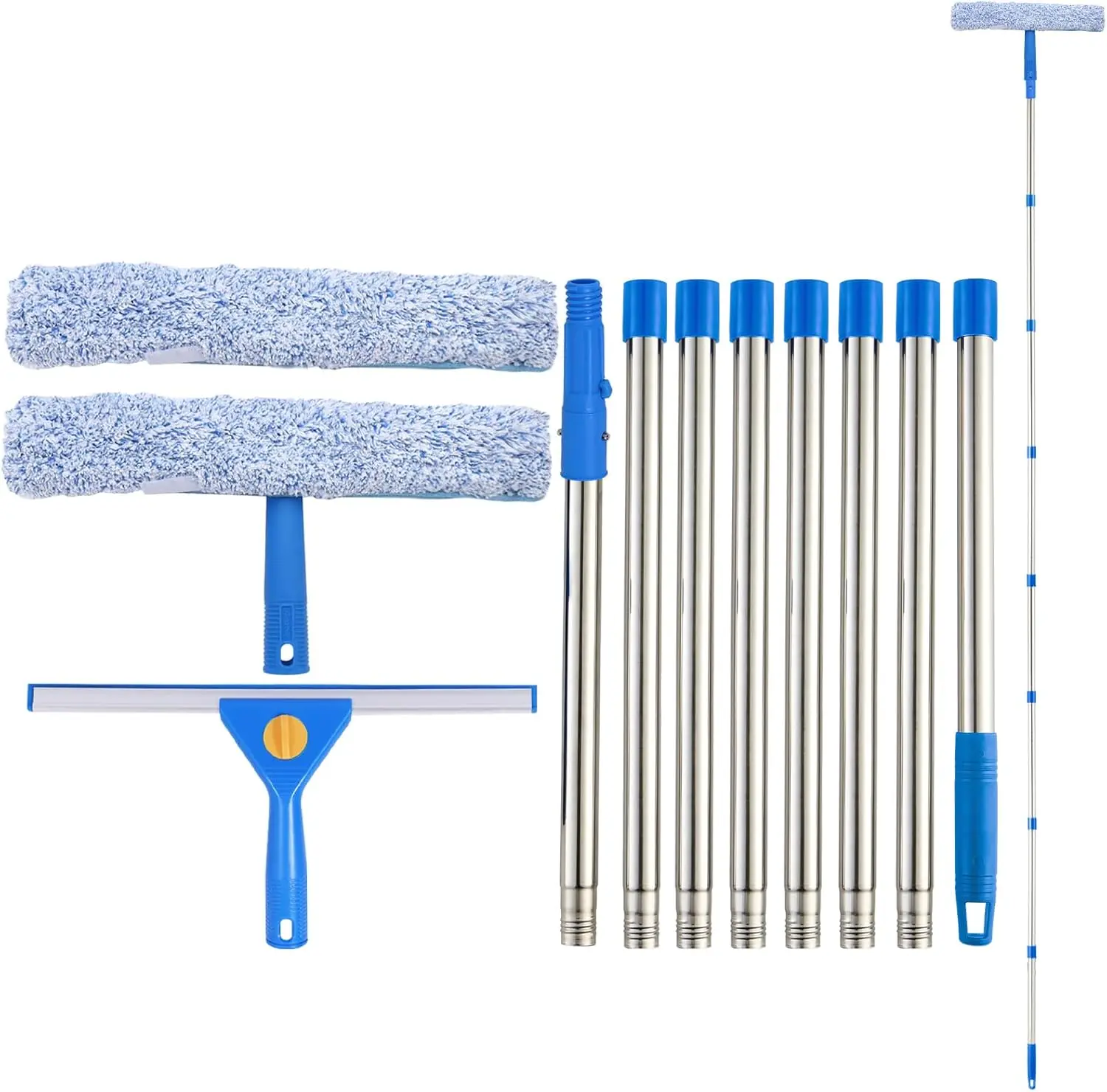 

10Ft Window Cleaning Kit with Extension Pole, 14" Squeegee and 15" Scrubber for Outdoor High Windows Glass