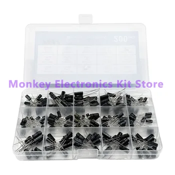 0.1uF-220uF 0.22uf 2.2uf 100uf 방사형 커패시터 세트, 전해 캐패시터 모음 키트, 15 값, 10V, 16V, 25V, 50V, 로트당 200 개