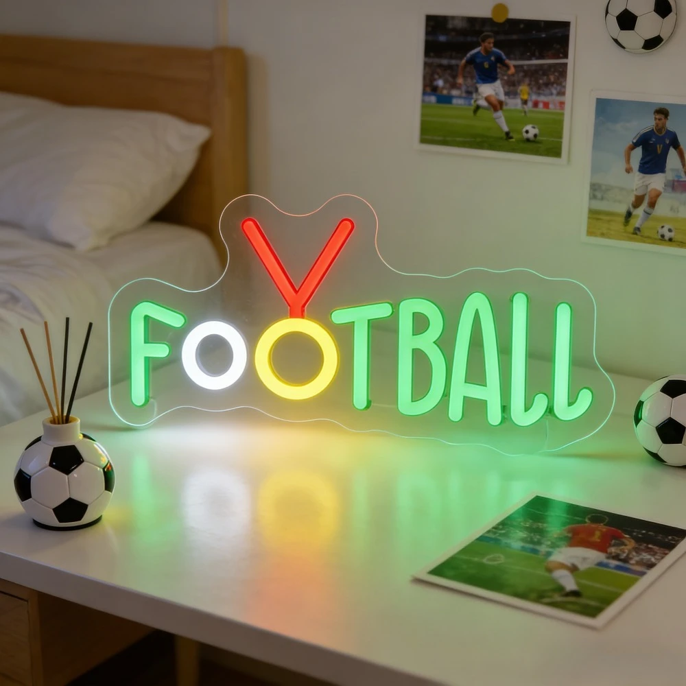 

Неоновая вывеска «Футбол» с регулируемой яркостью, светодиодный неоновый светильник для подростковой комнаты, бара, спальни, игровой комнаты, настенный светильник с питанием от USB, декор для вечеринок в спортивной тематике