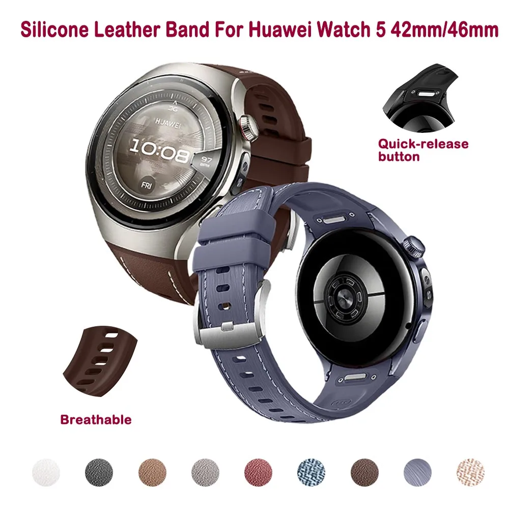 

Кожаный ремешок для часов Huawei Watch 5, 42 мм, полное покрытие без зазоров, силиконовый быстросъемный ремешок для Huawei Watch 5, 46 мм, ремешок