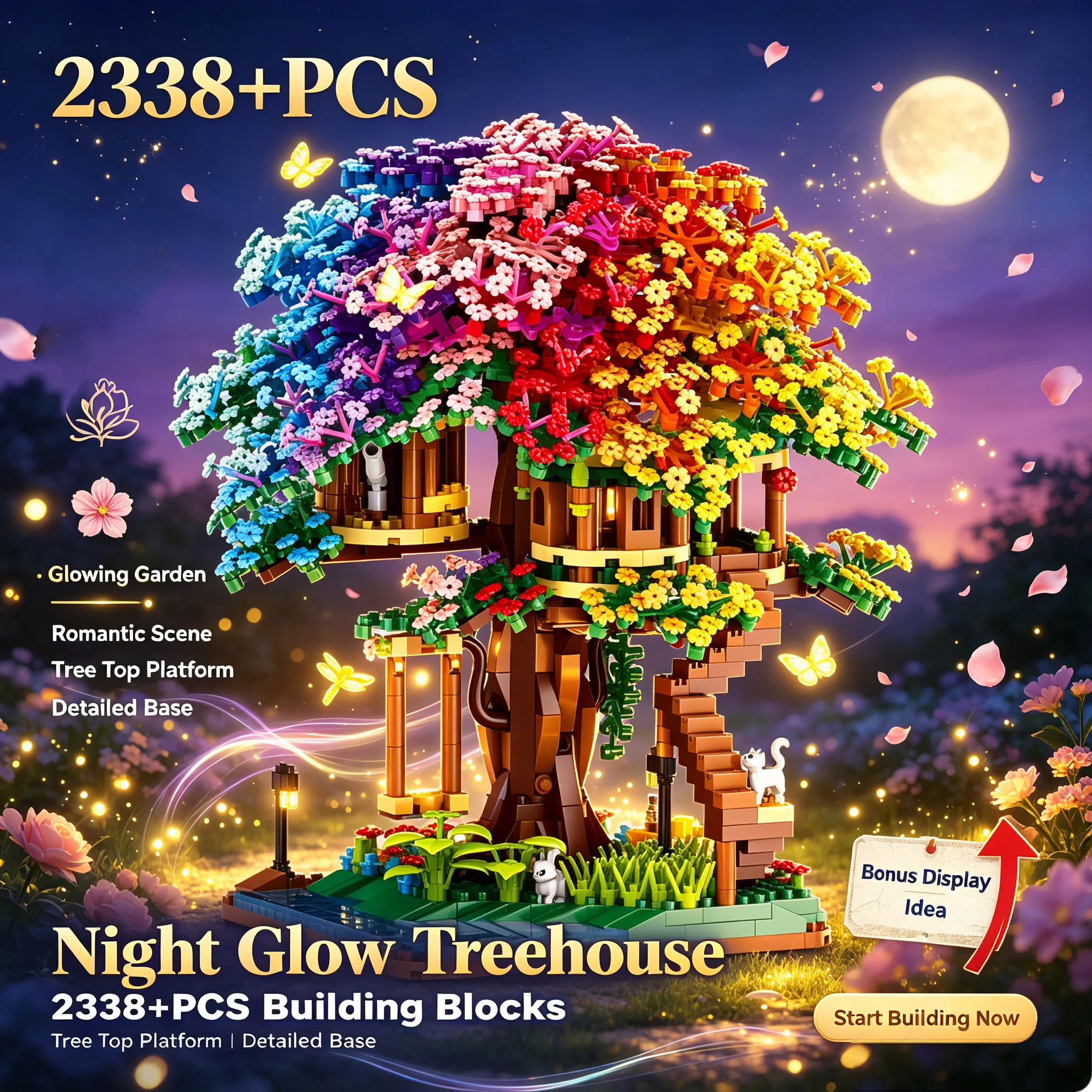 Technique Rainbow Color Tree House Building Block Kit 2338PCS Mini Micro Bricks DIY Puzzle Toys Model Festival Presents For Kid