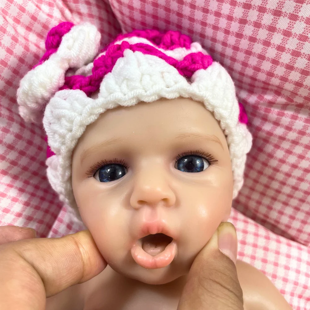 13 بوصة يمكن فتح الفم LouLou مستيقظ فتح عيون زرقاء فتاة الصلبة سيليكون تولد من جديد دمية طفل كامل الجسم لعبة من السيليكون هدية الكريسماس