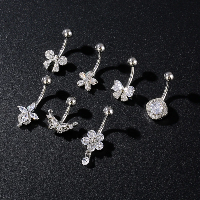 Anel de piercing de barriga sexy para mulheres, borboleta de aço inoxidável-flor Nexus, joias da moda corporal