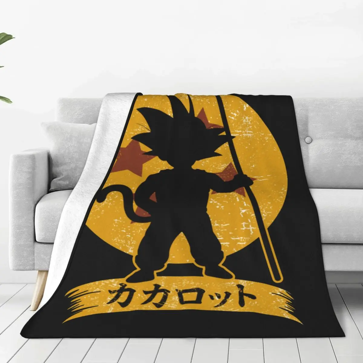 Kakarott Crest Knitted Blankets Velvet Goku Dragon Ball Manga Soft Throw Blankets for Car Sofa Couch Bedspread