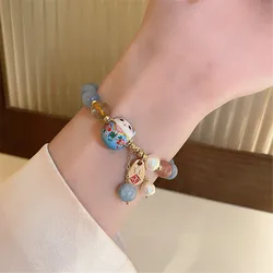 b24  Cat Charm Versatile Lovely Ceramic Woven Bracelet Blue Anime Ins Pendant Rope Chain Ulzzang Cartoon Jewelry Gift Wholesale