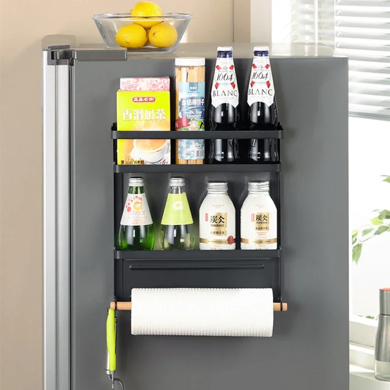 Kitchen Refrigerator Storage Rack Fridge Magnetic Organizer Paper Towel Holder Wall-Mounted Spice Jars Refrigerator Shelf Stor