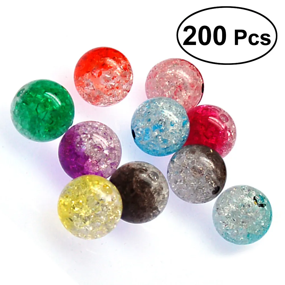 200Pcs 8Mm Cracked Glass Beads Assorted Colors Smooth Polished Round DIY Craft Beads for Jewelry Making Lamp Card Keychain