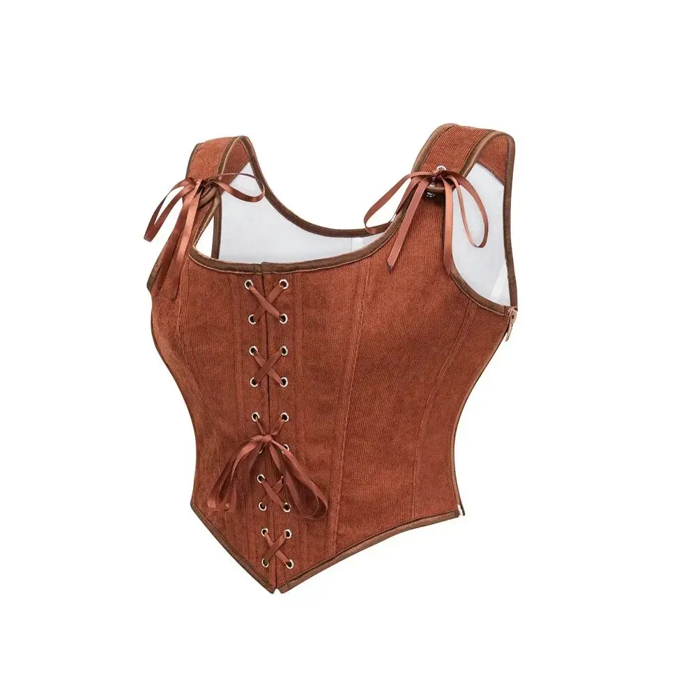 Brown Corset Tank Top Vintage Gothic Women Sexy Lace Up Bustier Waist Trainer Body Shaper Steampunk Shapewear Slimming Vest