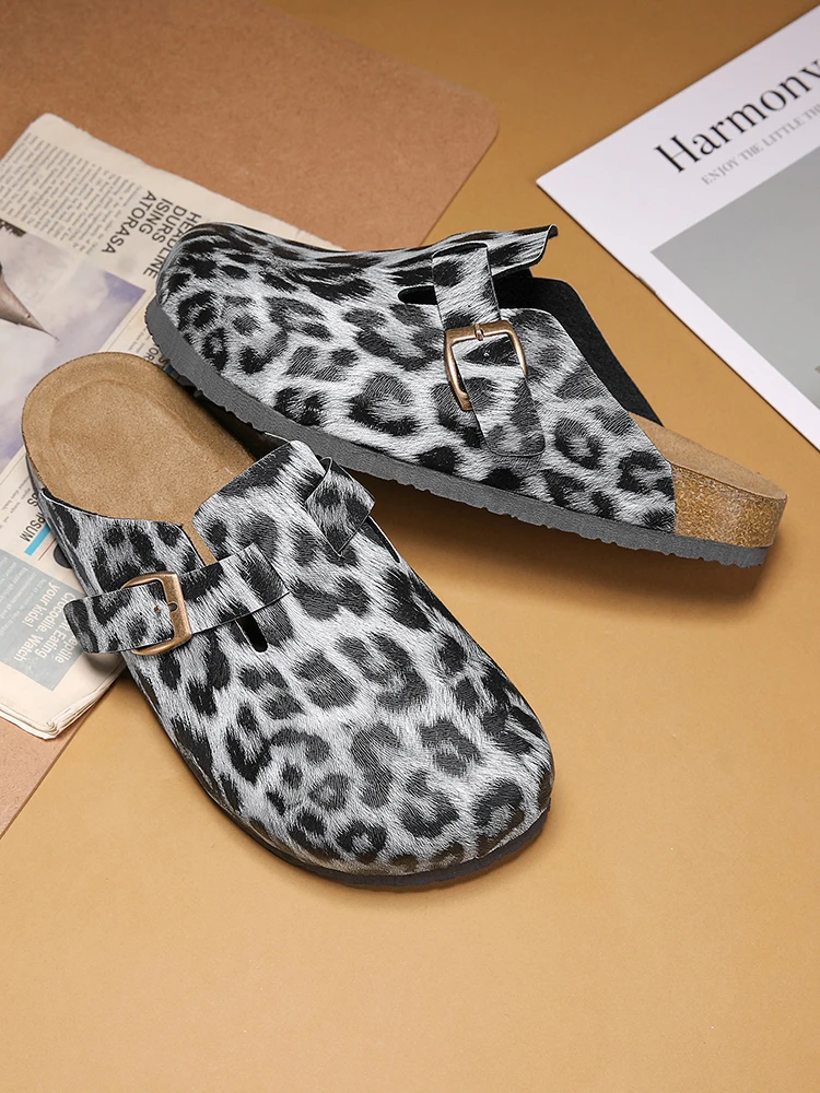 Pantofole in sughero con stampa leopardata Mezze scarpe per uomo Donna Sandali slip-on Zoccoli senza schienale Poggiapiedi comfort per interni ed esterni unisex