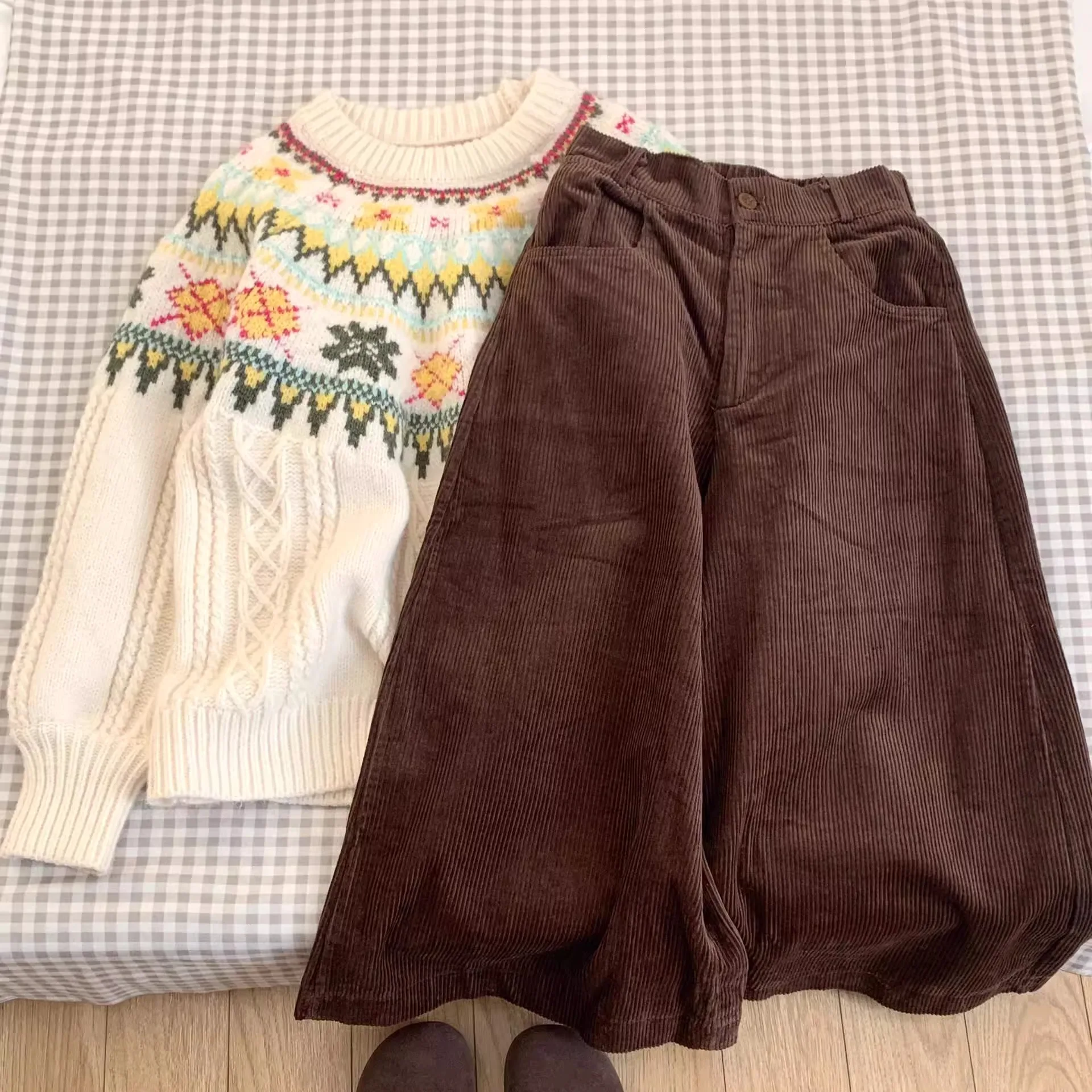 Suéter de Punto Estilo Coreano Informal con Diseño Fair Isle para Mujer, Otoño Invierno, Suave y elpado, Cuello Redondo Vin...