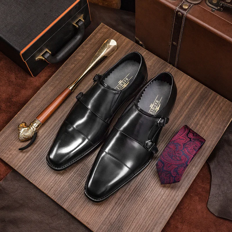 Men's leather shoes New style business formal shoes for men, Korean version men's shoes, cowhide monk shoes