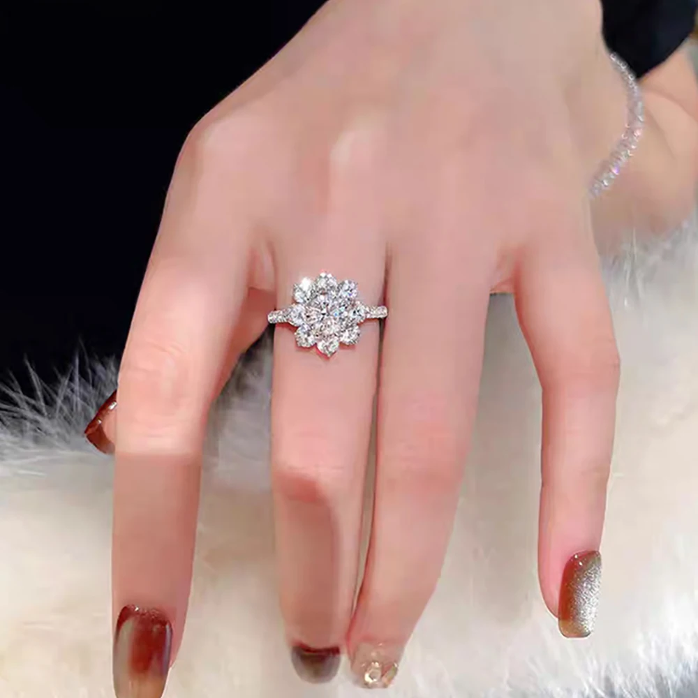 

MUXIFC Luxury Real Moissanite Wedding Rings for Women Sunflower 1 /3 CT D Color Lab Diamond Engagement Band 925 Silver Jewelry