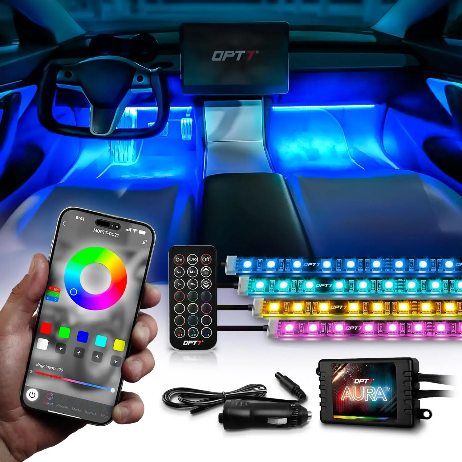 

Multicolor Interior Car Lights with App & Remote, Music Sync, Under Dash Decor for SUV Van, 12V Adapter