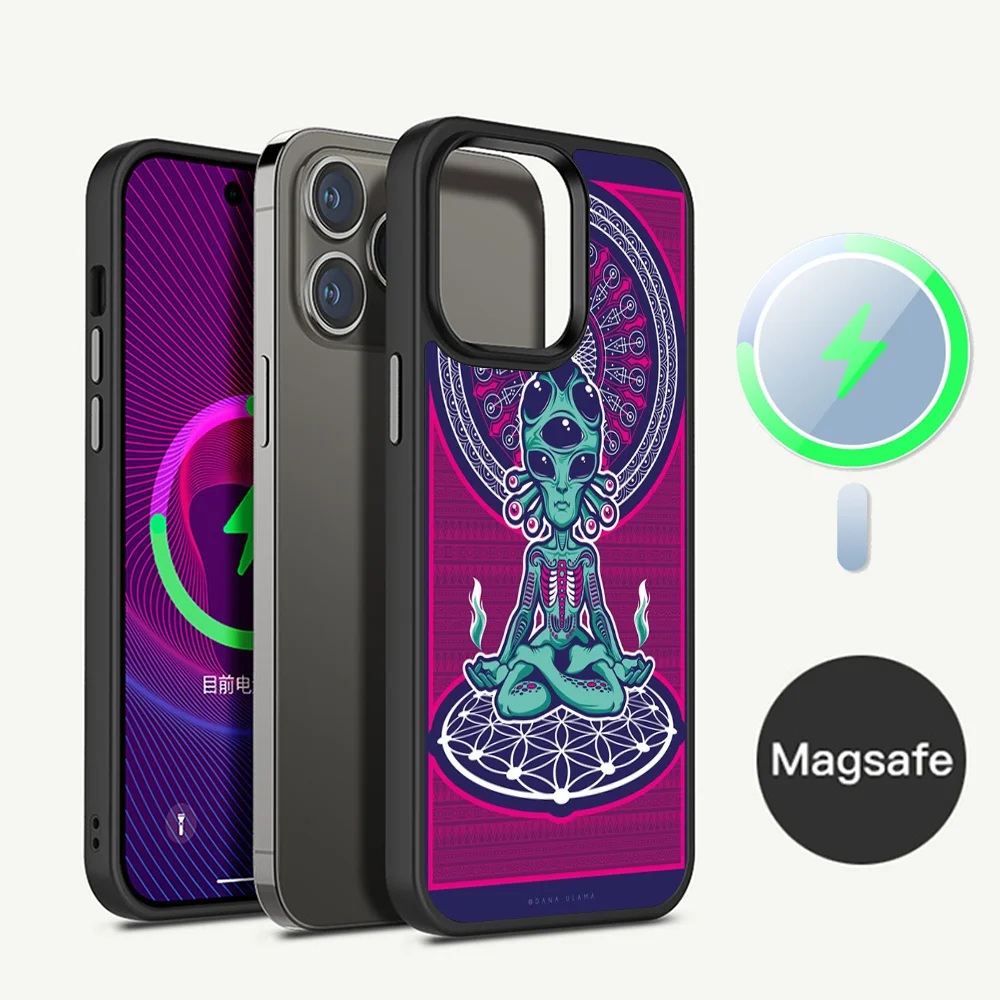 Trippy Tie Dye Peace Alien Phone Case Magnetic Case For iPhone 14 13 12 11 15 Pro Max Plus Mini For Magsafe Wireless Charge Cove