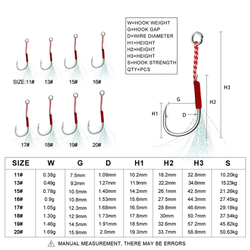 Imagen 2 del producto 11 # -20 # Anzuelos de pesca, anzuelos de asistencia, anzuelo de plantilla individual con hilo, pluma, anzuelo de púas luminoso, anzuelo de mar para señuelo de pesca