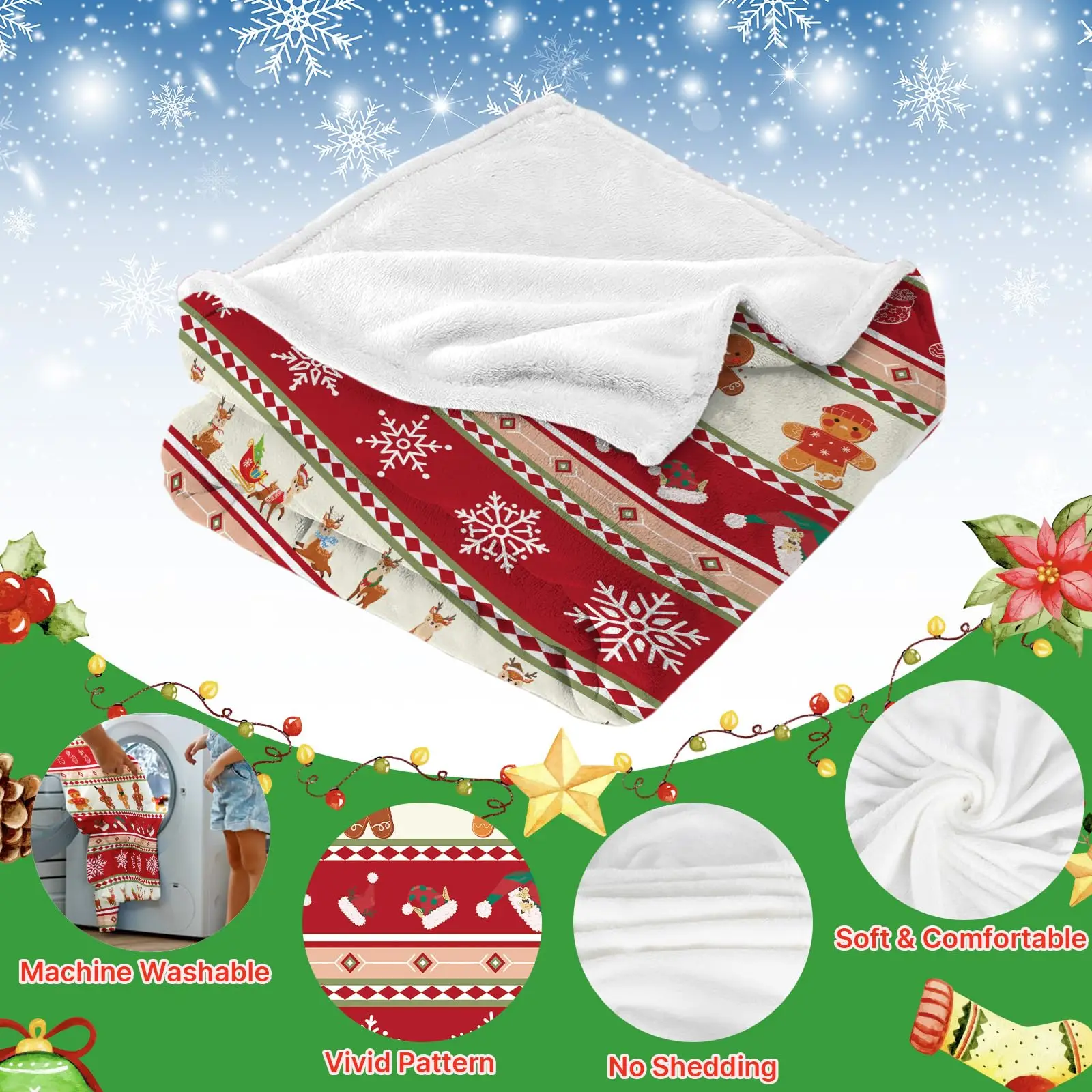 بطانيات عطلة صوف عيد الميلاد، بطانيات ناعمة دافئة للأريكة، سانتا كلوز شجرة عيد الميلاد يطبع بطانية هدايا عيد الميلاد