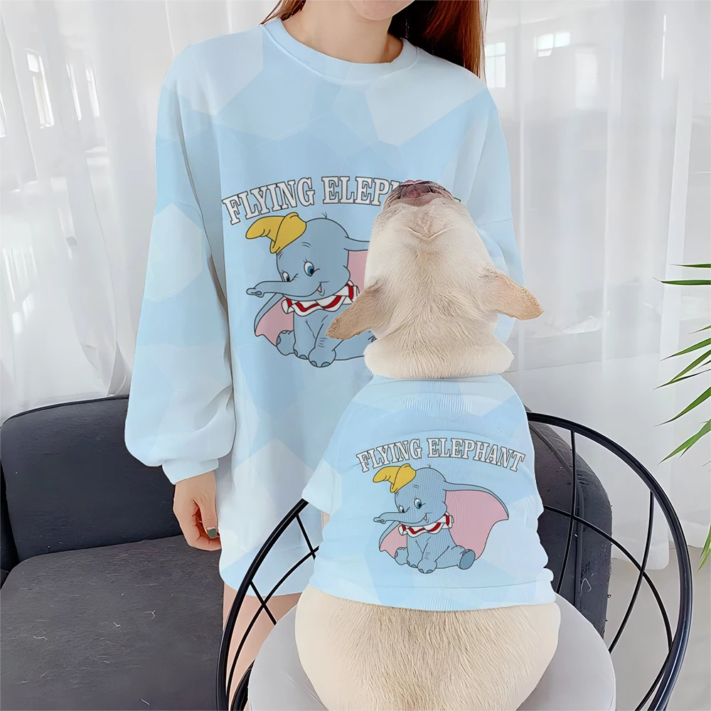 Women's Fashion Loose Round Neck Sweater Disney Dumbo Print Pet Pug Bichon Frise Parent-Child Owner Same Clothes