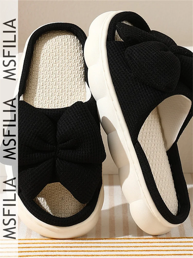 Msfilia Women's Anti-Slip Summer Outerwear Thick Sole Linen Slippers for All Seasons Comfortable Slip-On Footwear